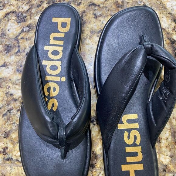 Hush Puppies Black Sandals Plush Finish Size 8 - Picture 1 of 3
